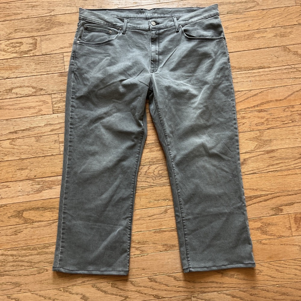 Mott & Bow Jeans‎ Mens 40x26 Gray Straight Stone Stretch Medium Wash - Hemmed